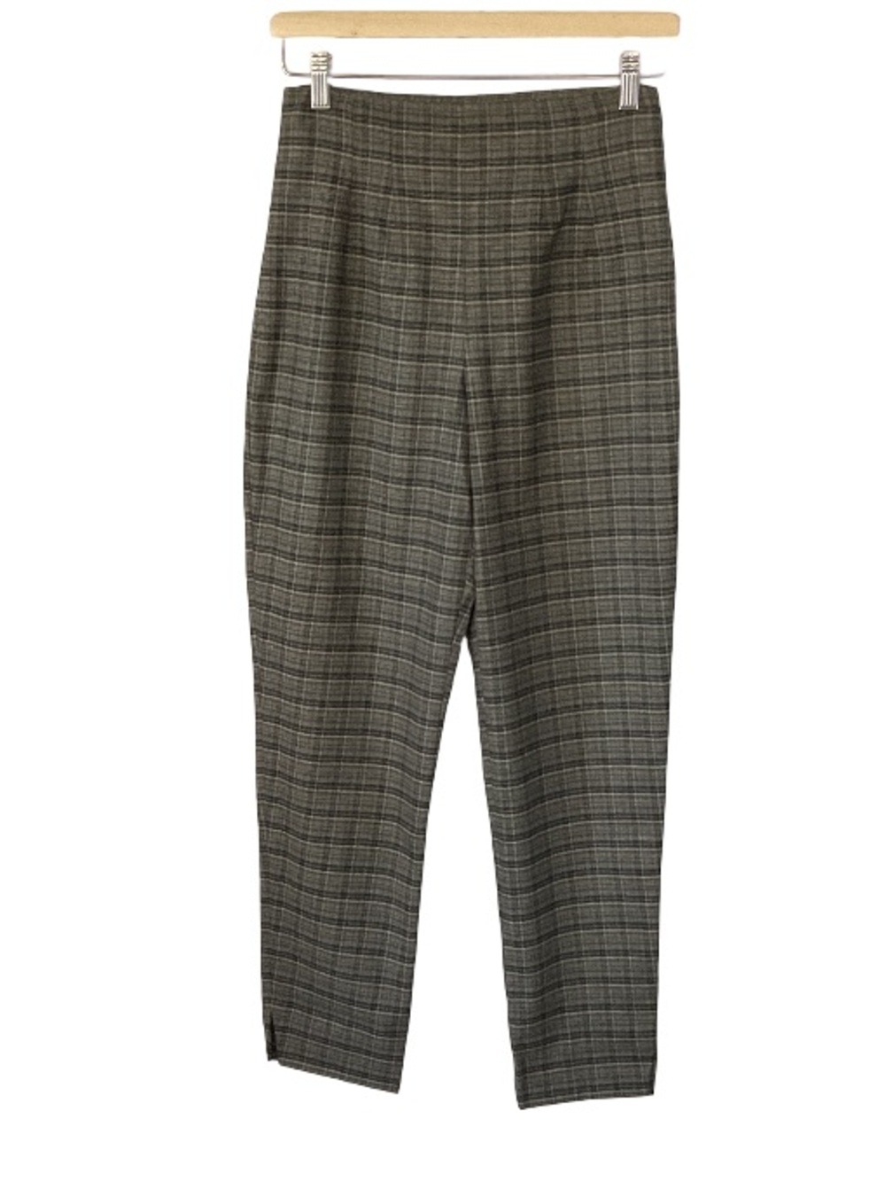 Badgley Mischka Women Plaid High Rise Trousers Green Gray, size S